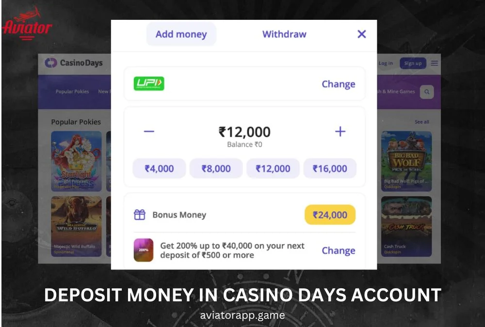 deposit money in casino days account