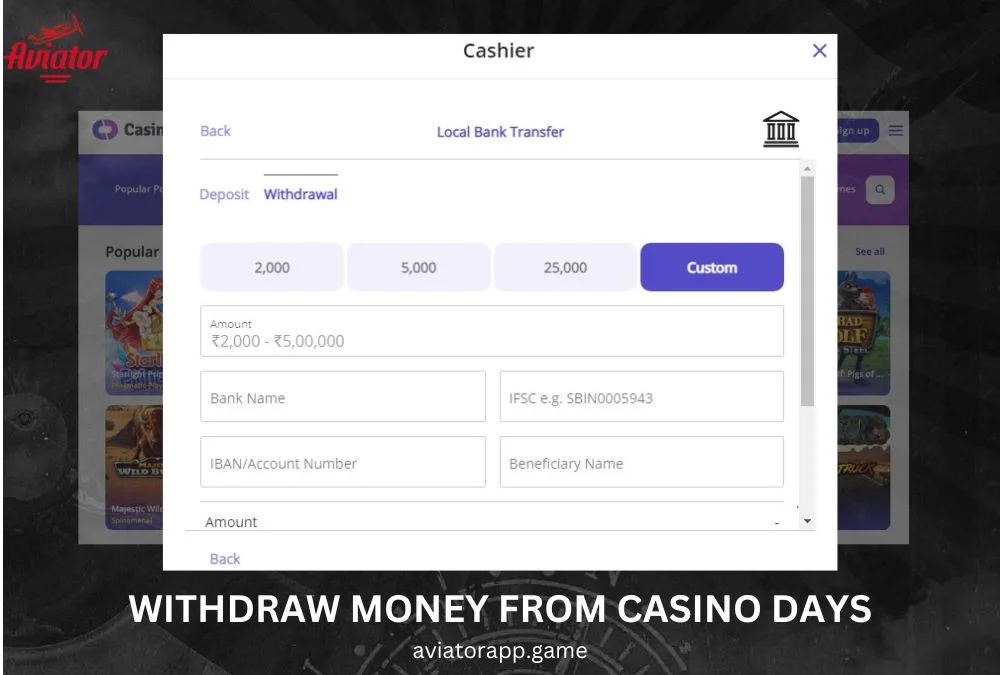 withdraw money from casino days
